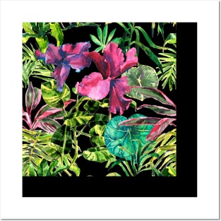 Seamless tropical flower, plant and leaf pattern background Posters and Art